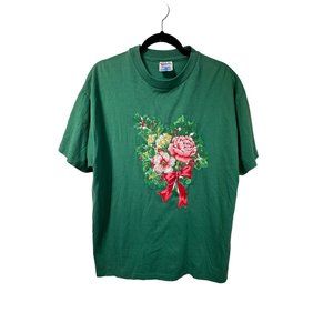 Vintage Handmade 90's Cottagecore Puffy Paint Floral Shirt Green XL Grandma